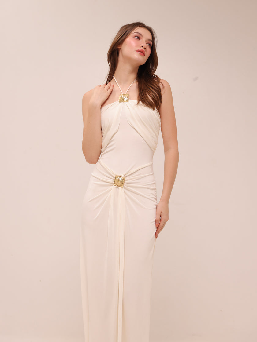 Quincy Halter Maxi Dress With Hardware - Ivory