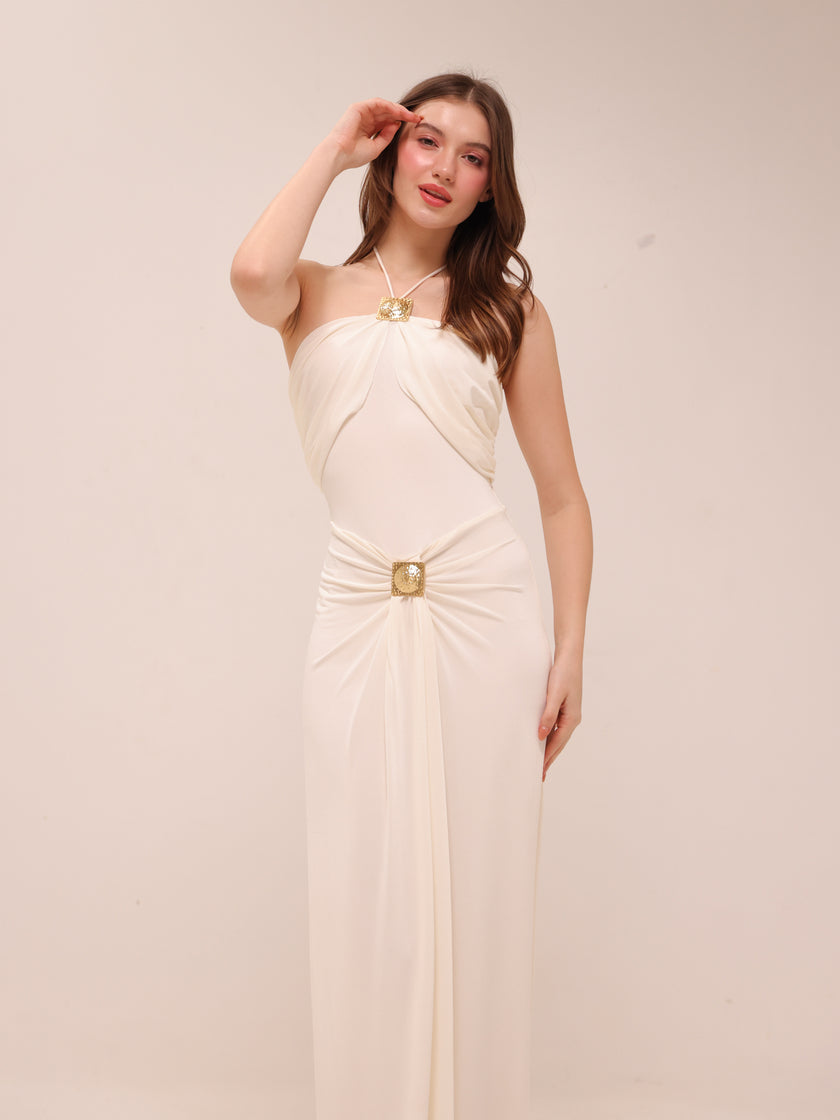 Quincy Halter Maxi Dress With Hardware - Ivory