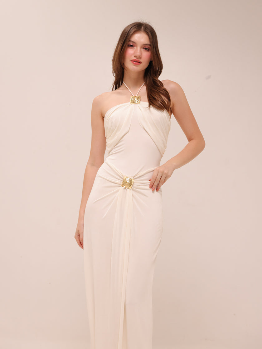 Quincy Halter Maxi Dress With Hardware - Ivory