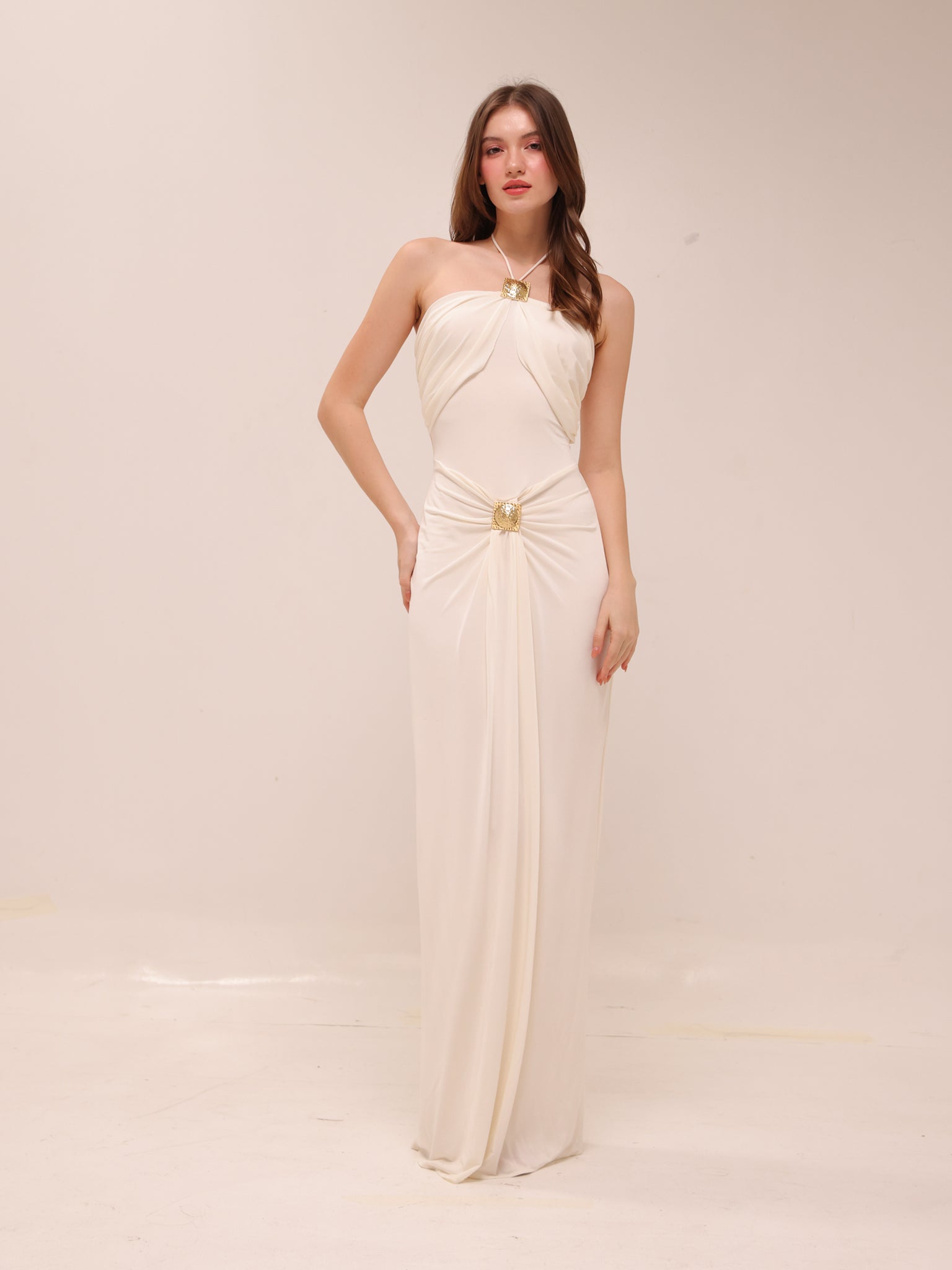 Quincy Halter Maxi Dress With Hardware - Ivory