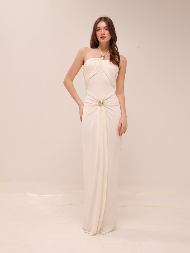 Quincy Halter Maxi Dress With Hardware - Ivory