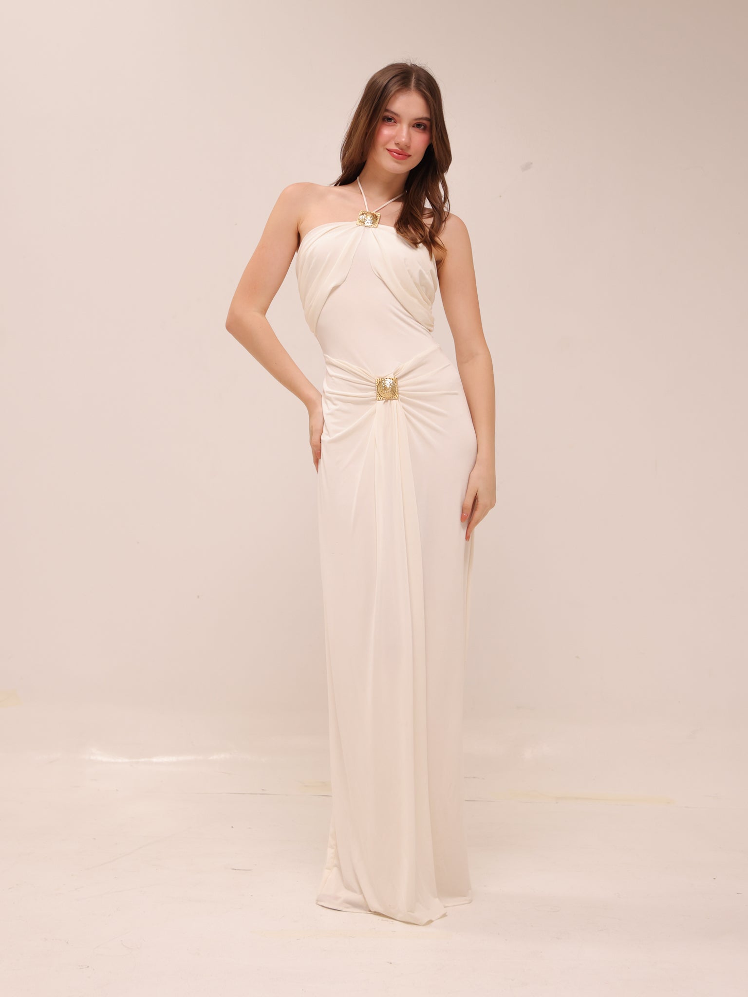 Quincy Halter Maxi Dress With Hardware - Ivory