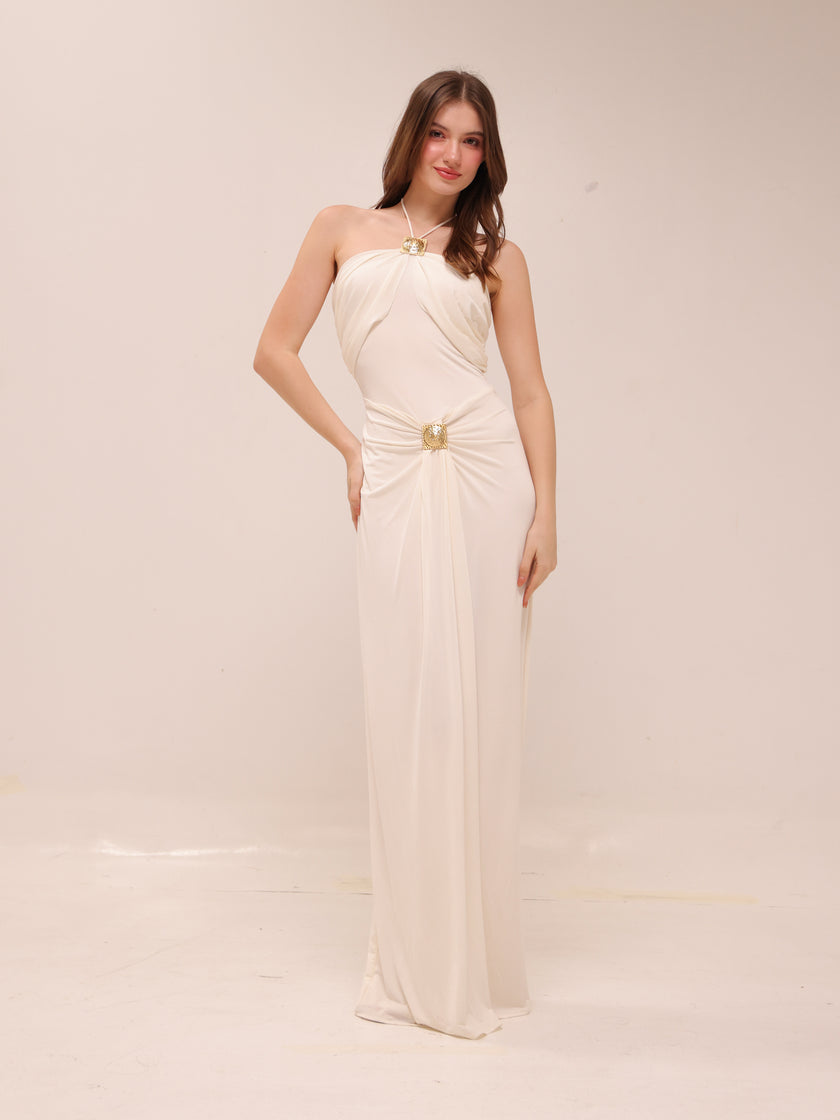 Quincy Halter Maxi Dress With Hardware - Ivory