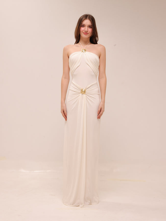 Quincy Halter Maxi Dress With Hardware - Ivory