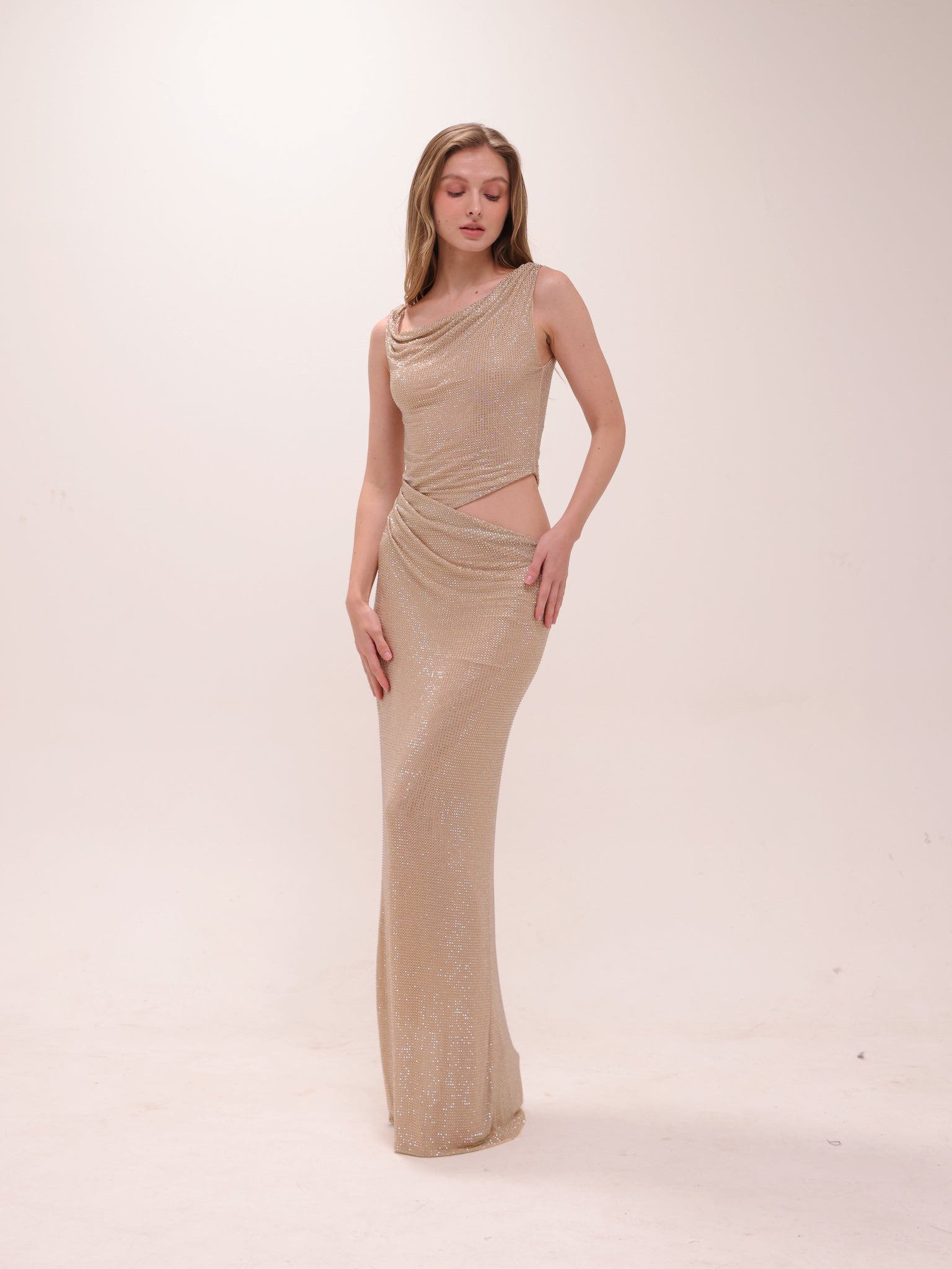 Kenny Diamante One Shoulder Maxi Dress