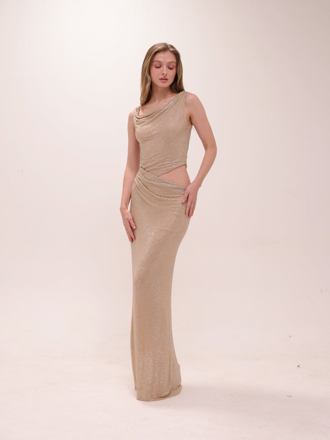 Kenny Diamante One Shoulder Maxi Dress