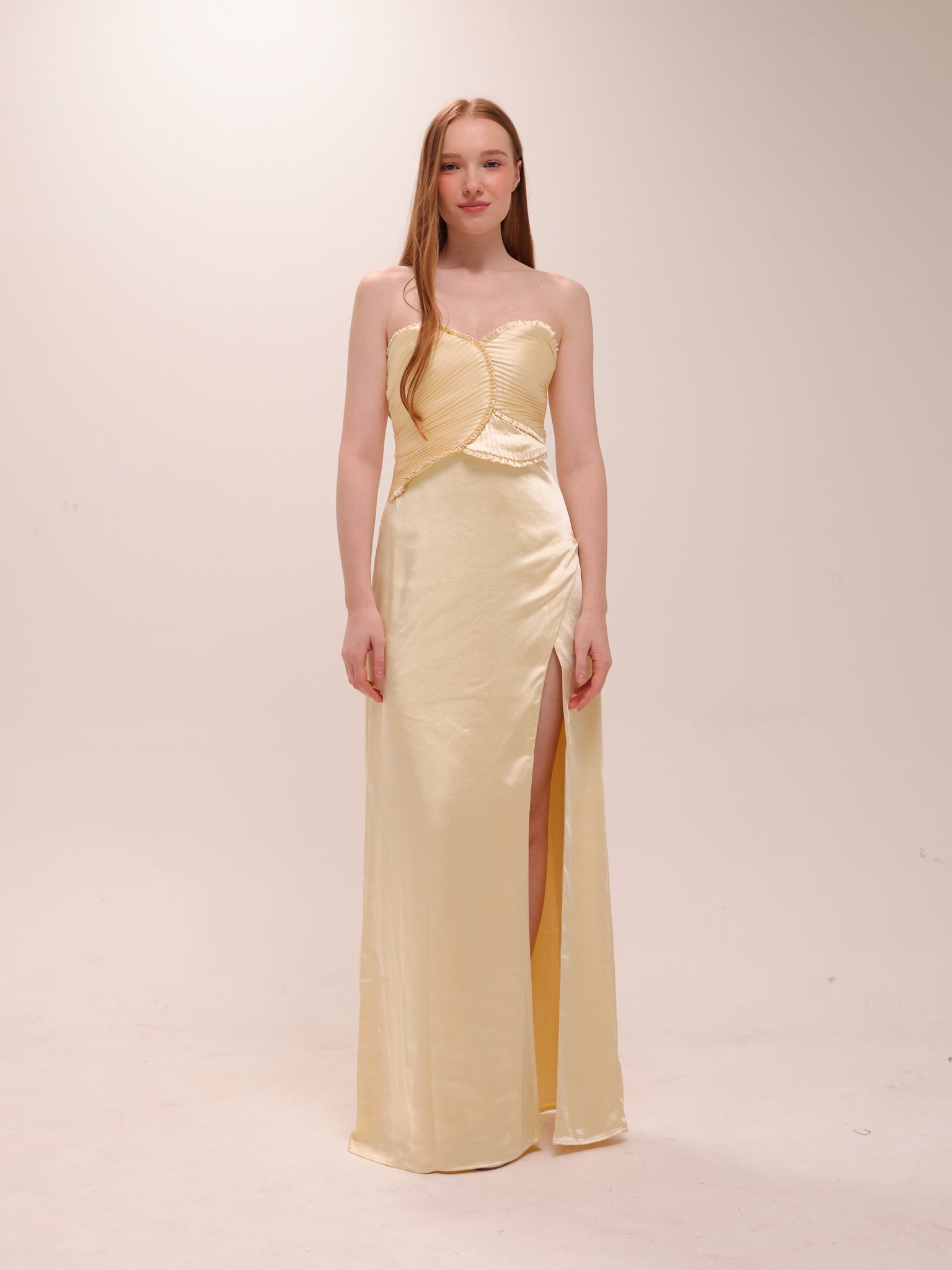 Larissa Satin Dress in Lemon