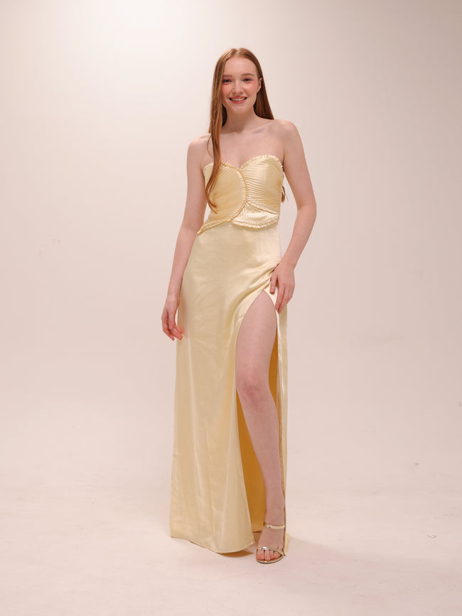 Larissa Satin Dress in Lemon