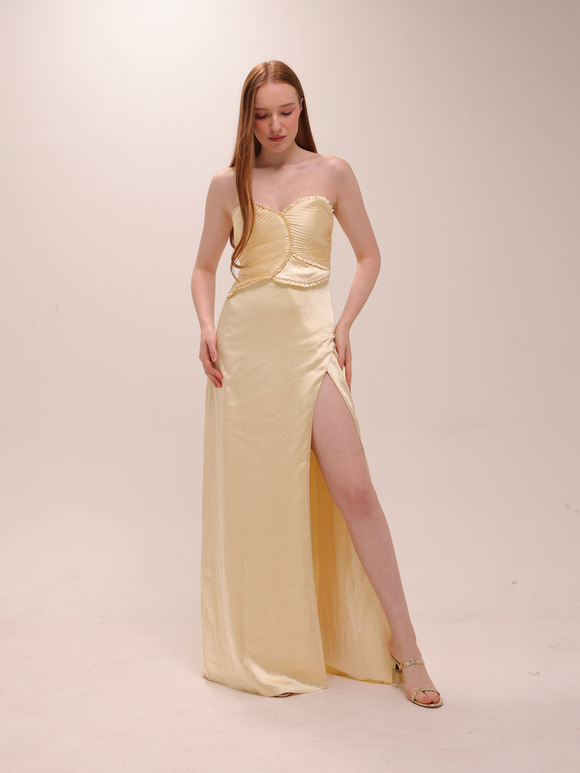 Larissa Satin Dress in Lemon