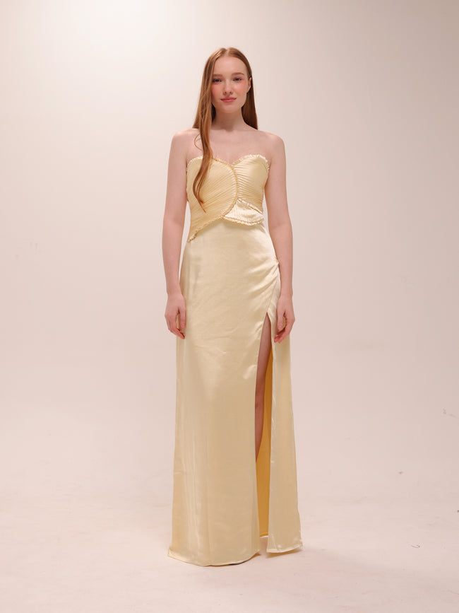 Larissa Satin Dress in Lemon