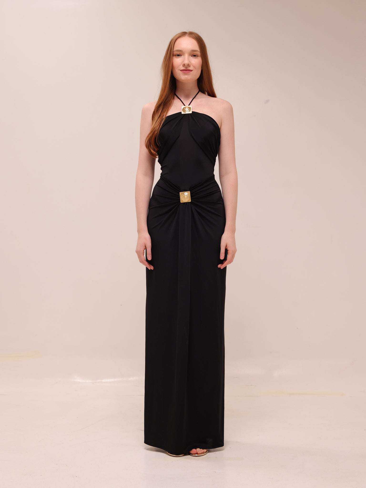 Quincy Halter Maxi Dress With Hardware - Black