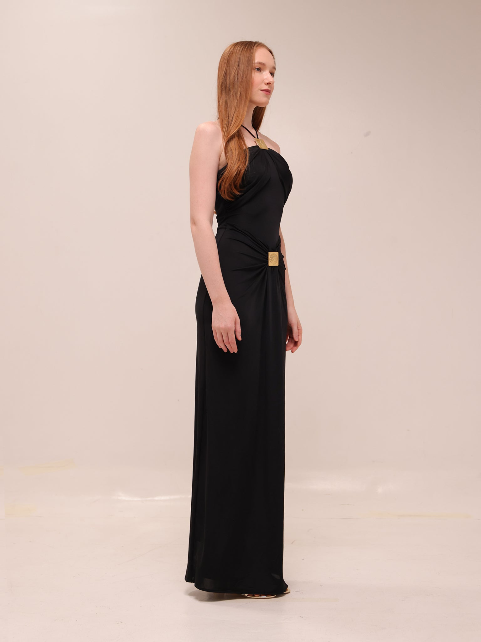 Quincy Halter Maxi Dress With Hardware - Black