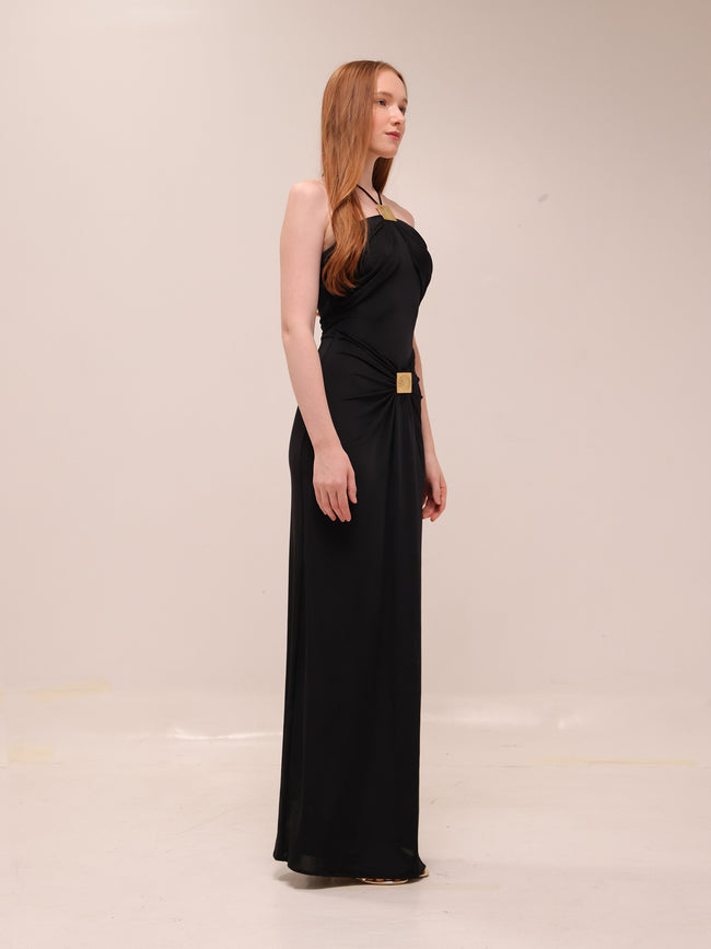Quincy Halter Maxi Dress With Hardware - Black