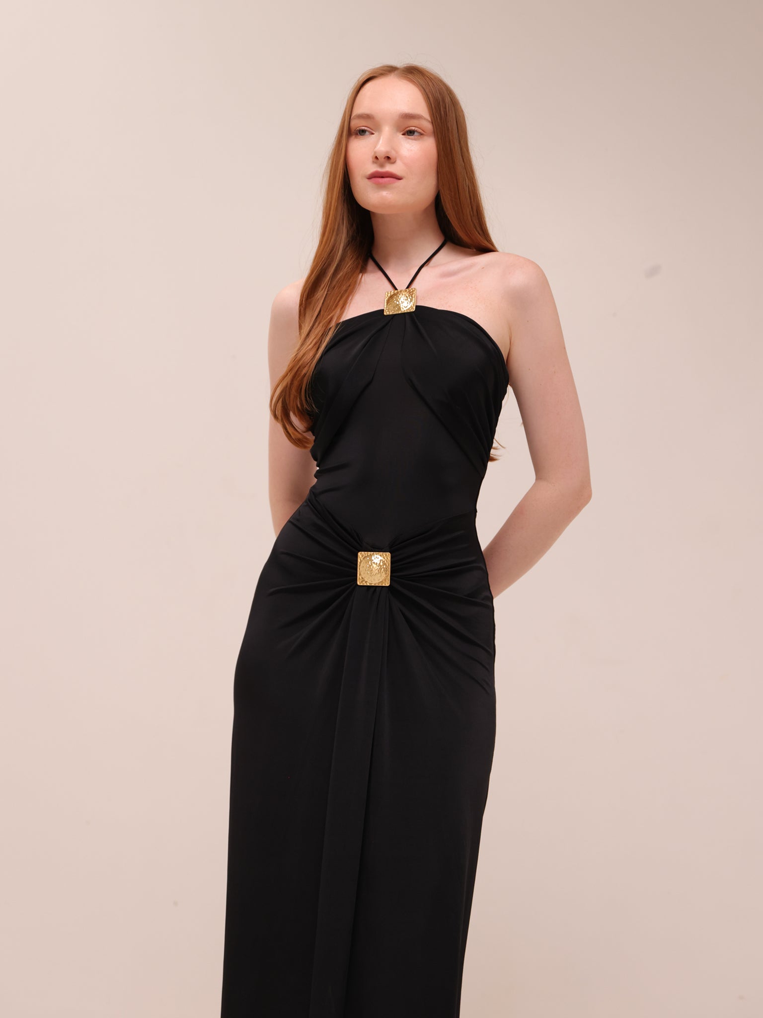 Quincy Halter Maxi Dress With Hardware - Black