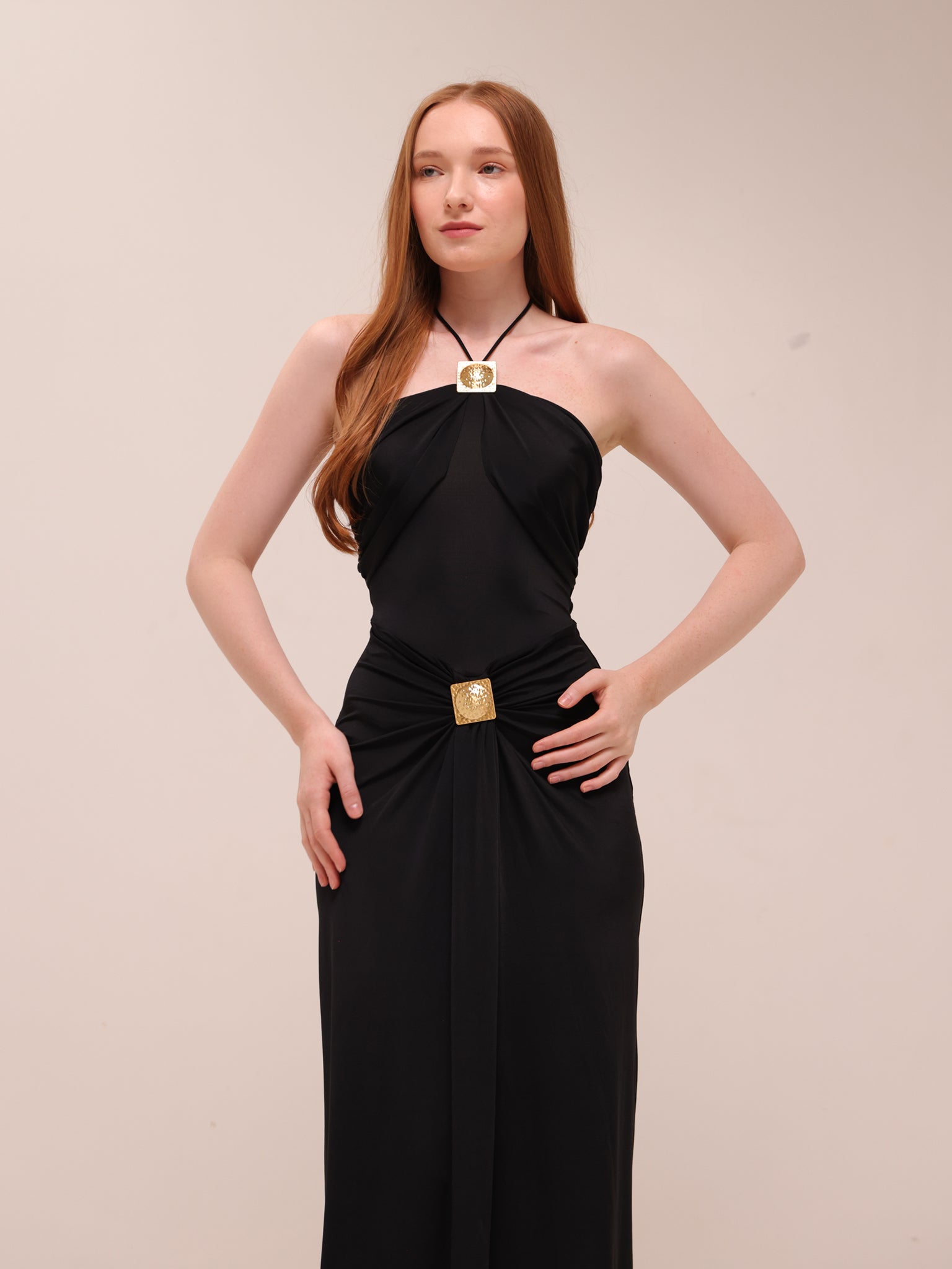 Quincy Halter Maxi Dress With Hardware - Black