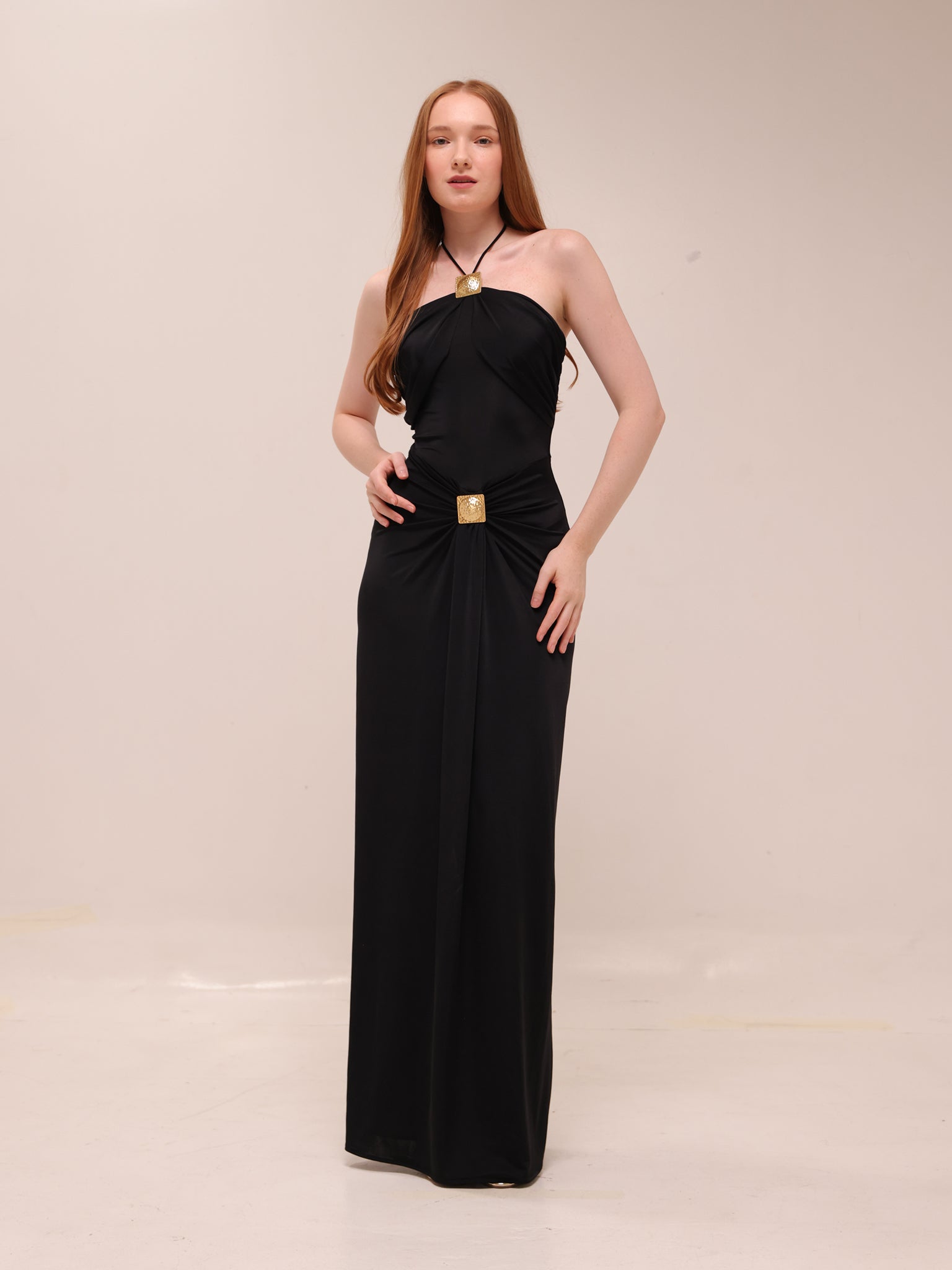 Quincy Halter Maxi Dress With Hardware - Black