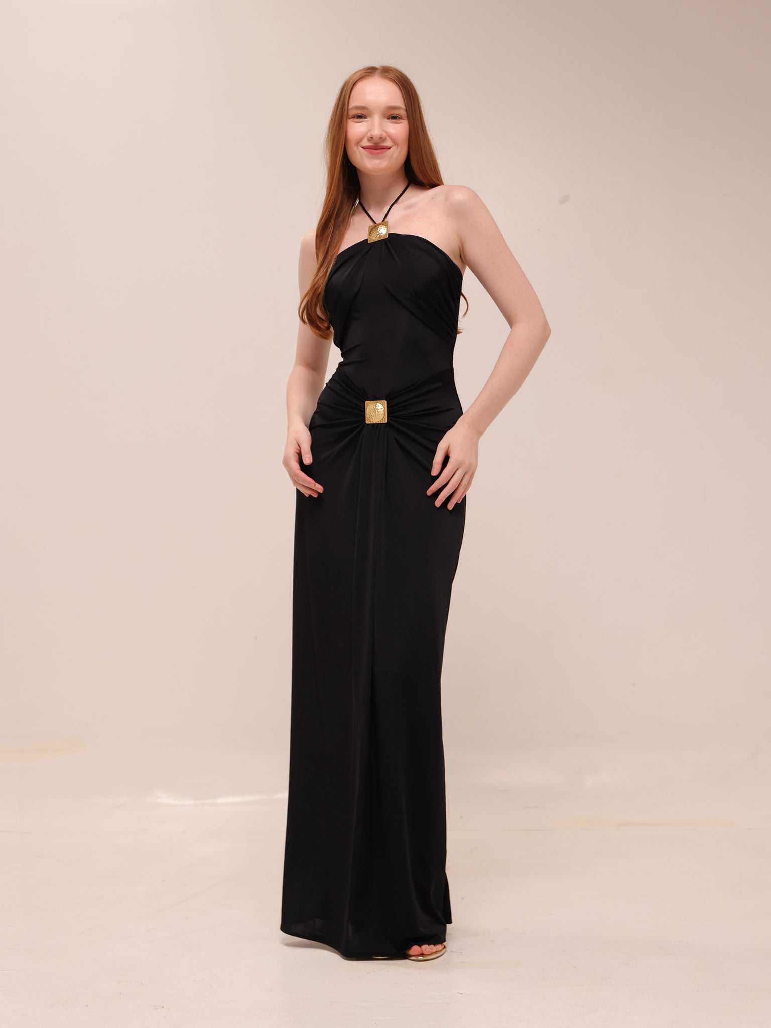 Quincy Halter Maxi Dress With Hardware - Black