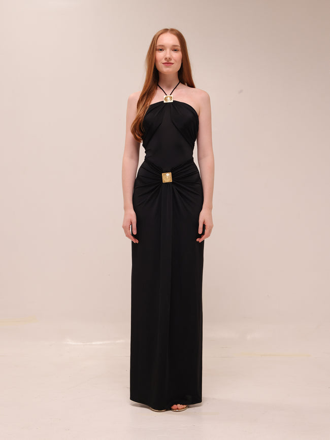 Quincy Halter Maxi Dress With Hardware - Black