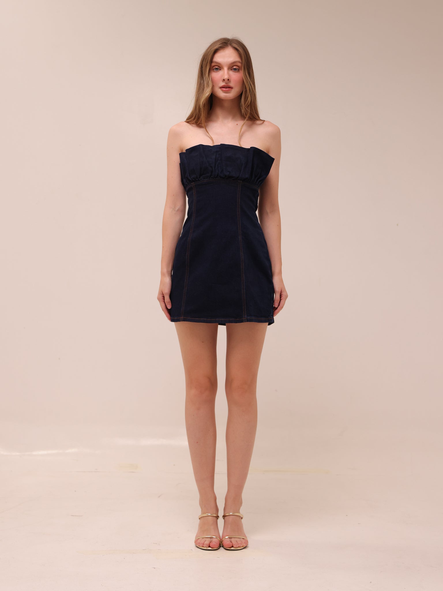 Raesha Frill Denim Mini Dress - Indigo Blue