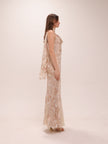 Cowl Silk Bias Cut Maxi Dress in Cream and Ivory with Scarf
