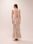 Cowl Silk Bias Cut Maxi Dress in Cream and Ivory with Scarf