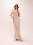 Cowl Silk Bias Cut Maxi Dress in Cream and Ivory with Scarf