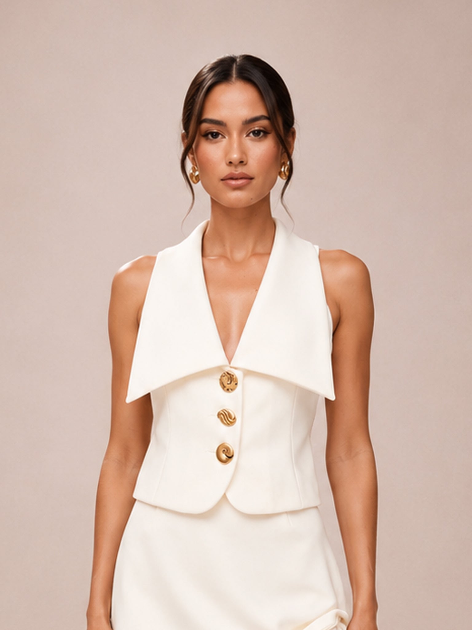 Alix Mixed Button Vest in Ivory