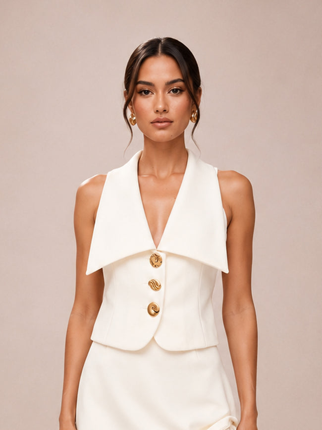 Alix Mixed Button Vest in Ivory