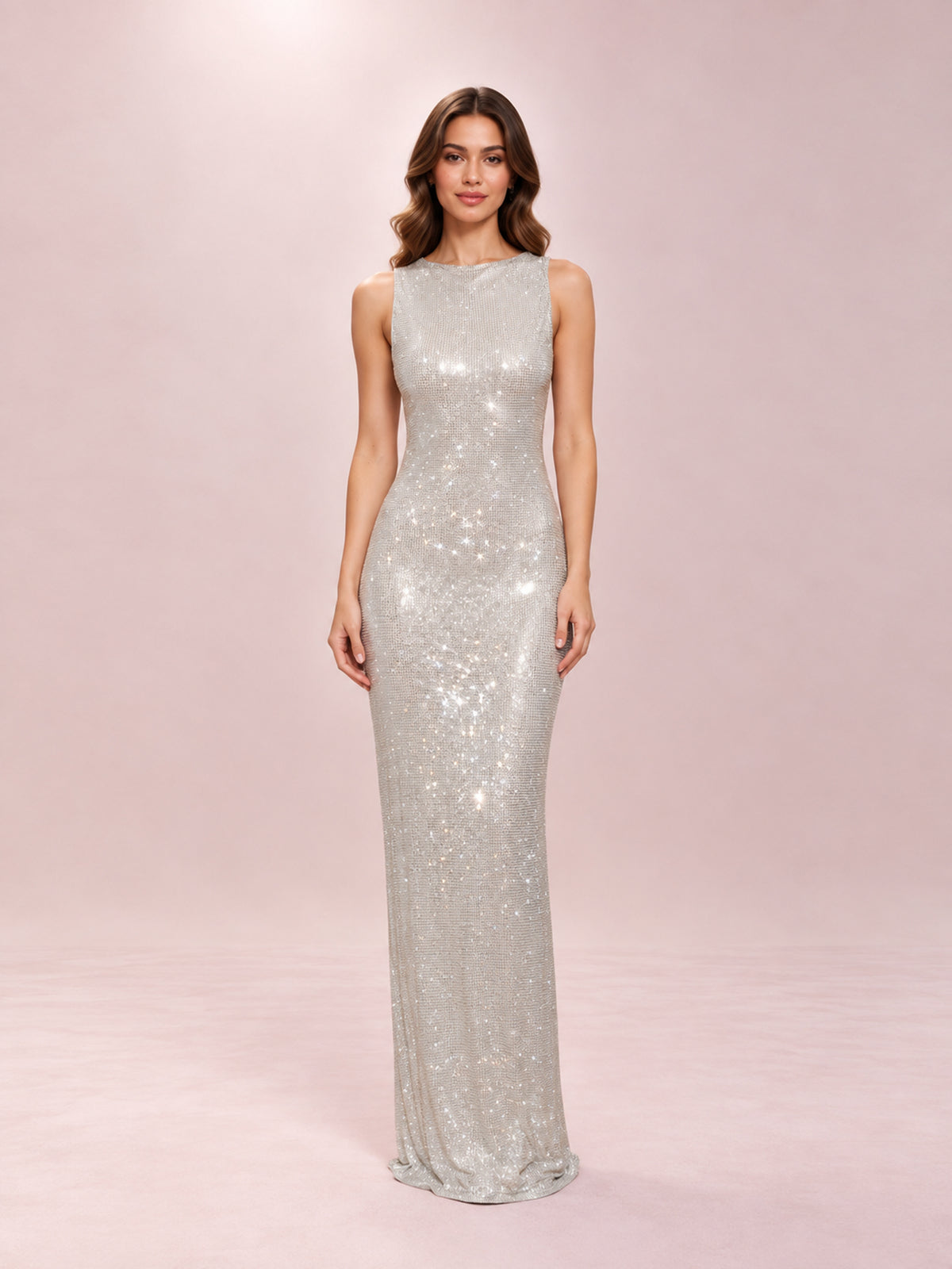 Magnolia Sleeveless Diamante Maxi Dress - Silver