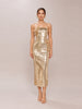 Cassia Strapless Sequin Rose Midi Dress - Gold
