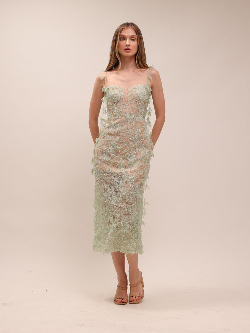 Mint Beaded Lace Pencil Dress