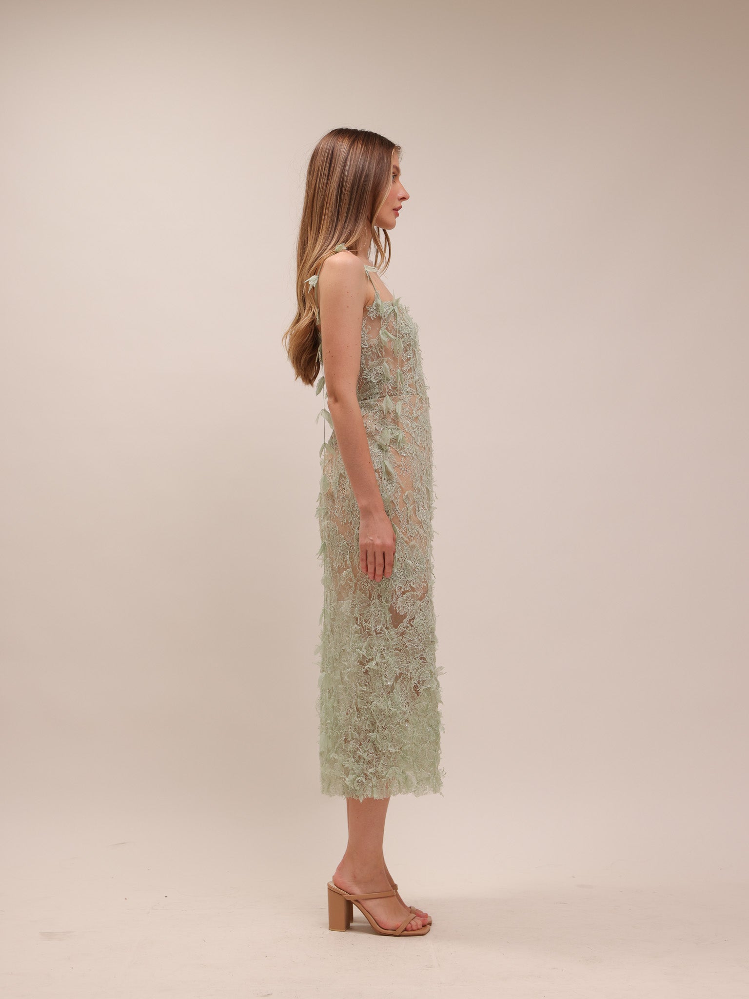 Mint Beaded Lace Pencil Dress