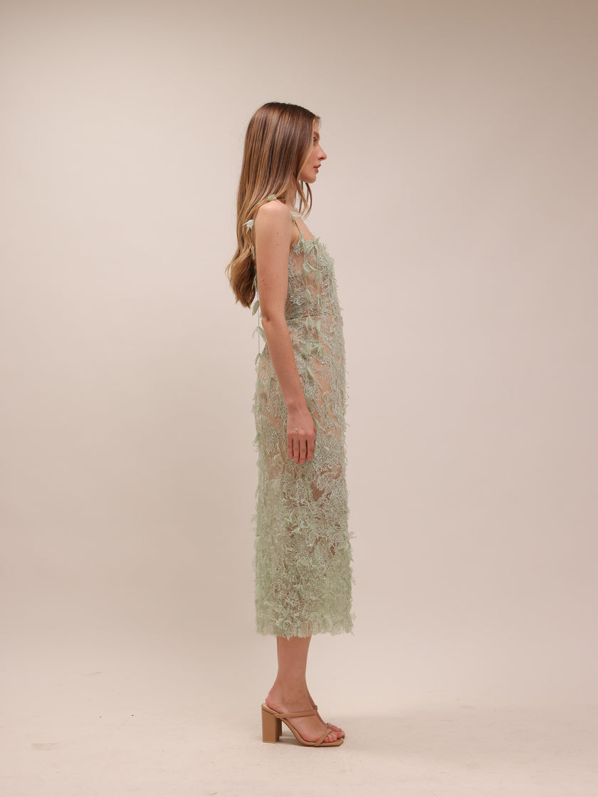 Mint Beaded Lace Pencil Dress