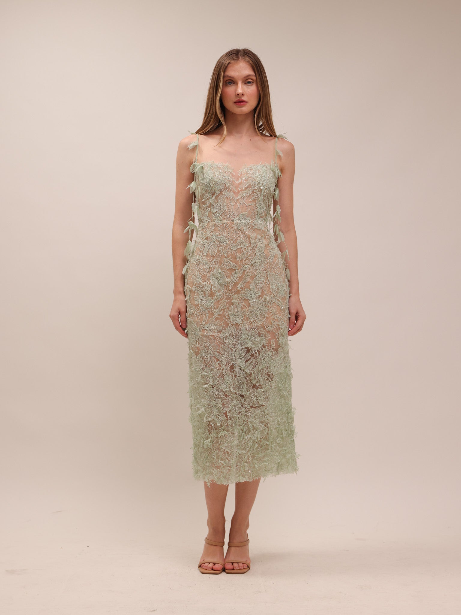 Mint Beaded Lace Pencil Dress