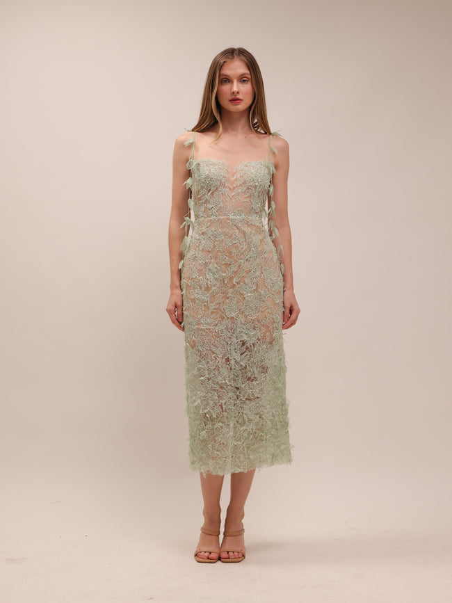 Mint Beaded Lace Pencil Dress