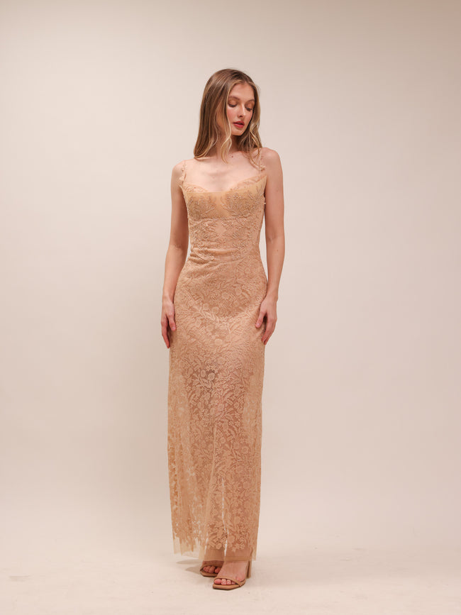Nude Lace Midi Dress