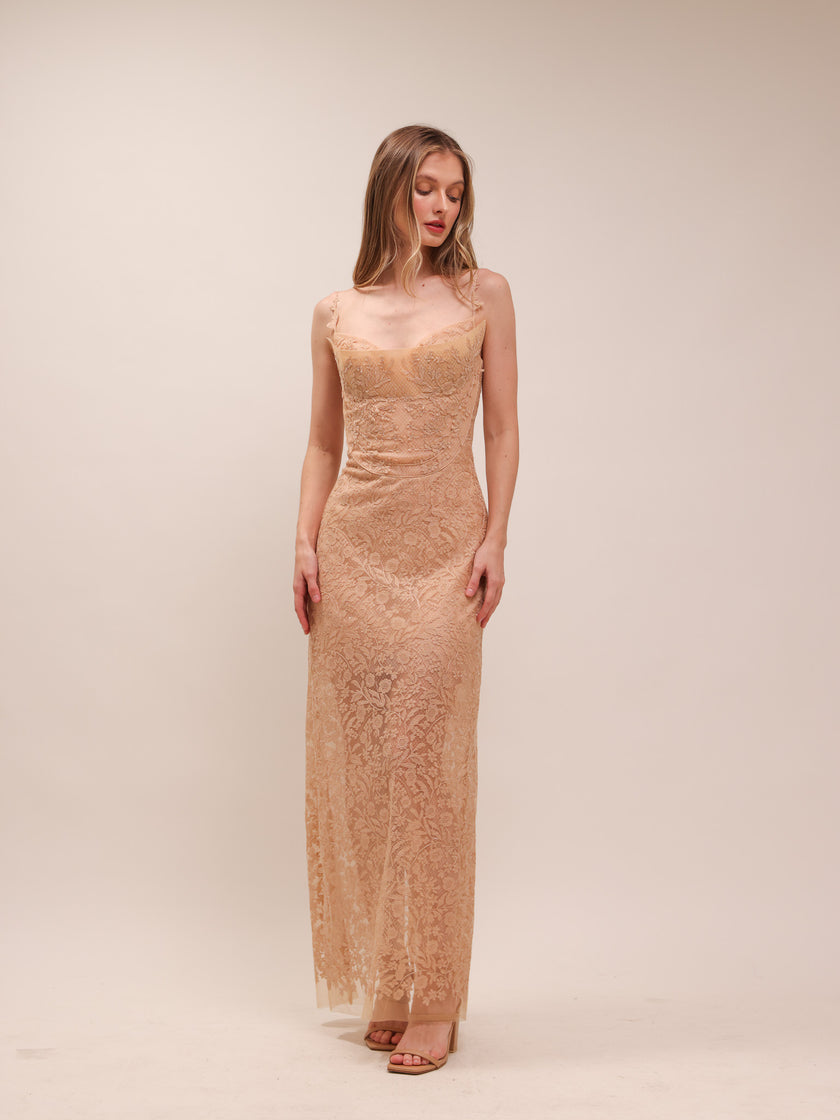 Nude Lace Midi Dress