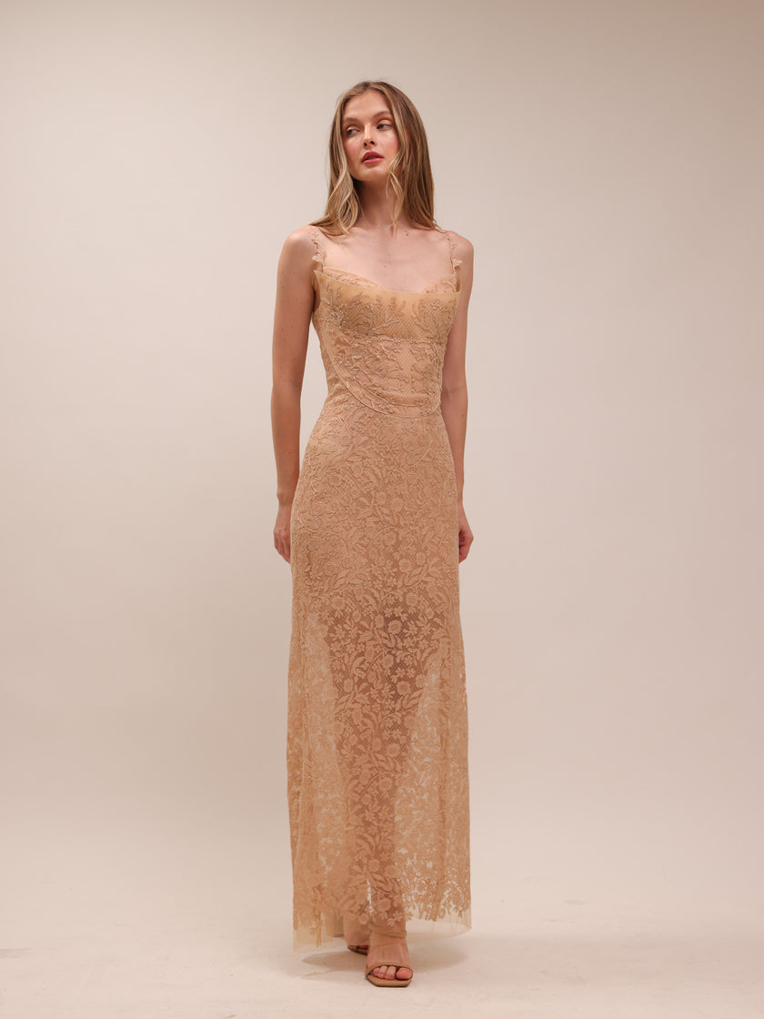 Nude Lace Midi Dress
