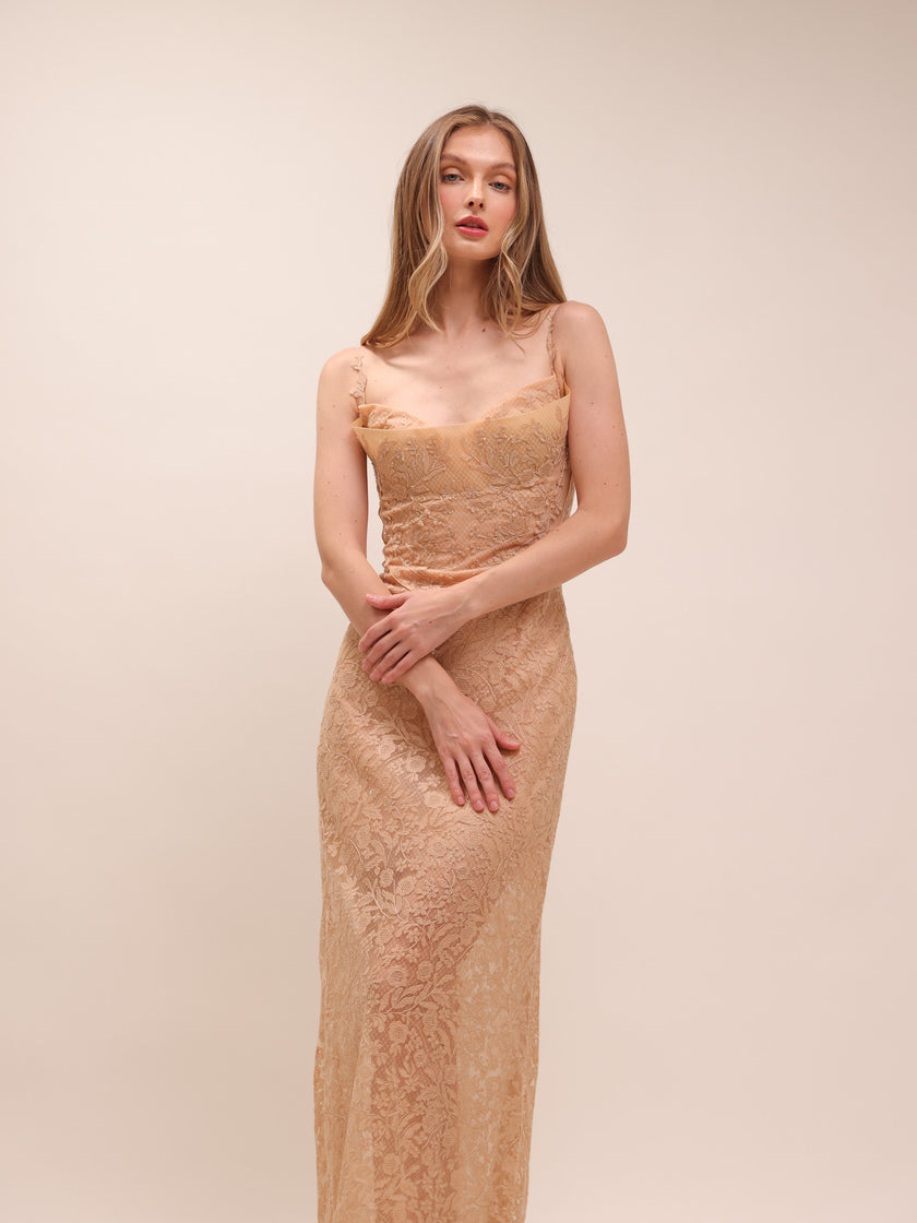 Nude Lace Midi Dress