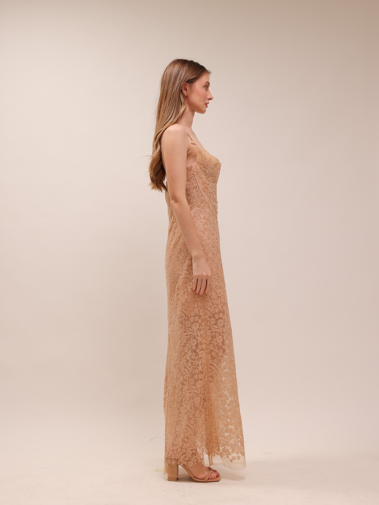 Nude Lace Midi Dress