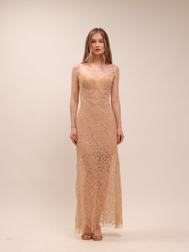 Nude Lace Midi Dress