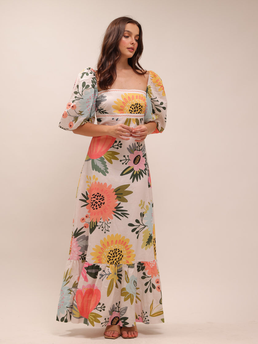 Boho Floral Print Maxi Dress