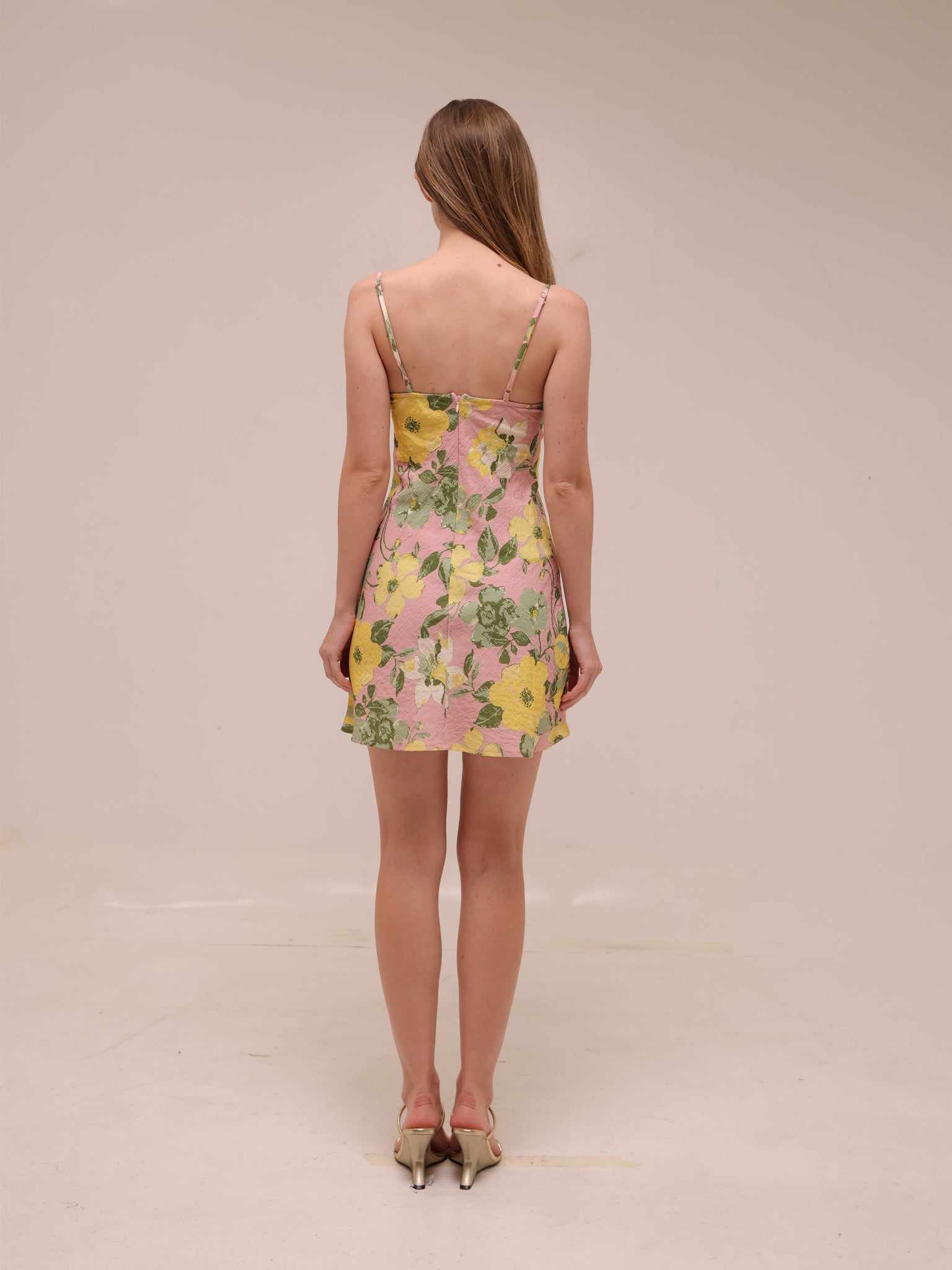 Fortune Lace Trim Bust Tie Mini Dress Floral Pink