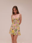 Fortune Lace Trim Bust Tie Mini Dress Floral Pink
