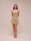 Fortune Lace Trim Bust Tie Mini Dress Floral Pink