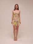 Fortune Lace Trim Bust Tie Mini Dress Floral Pink