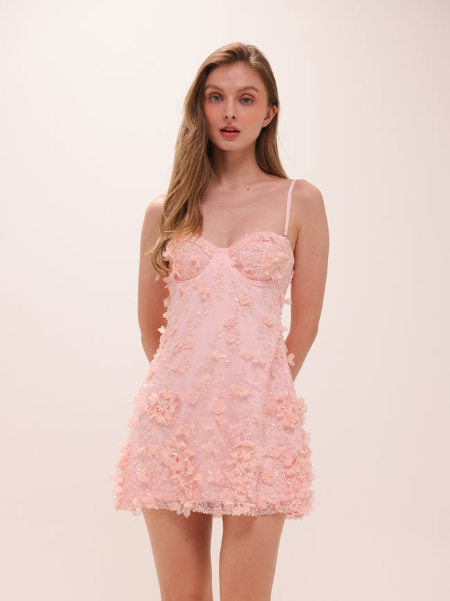 Floral Lace Pink Mini Dress