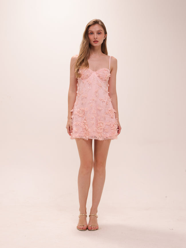 Floral Lace Pink Mini Dress