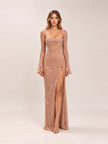 Champel Embellished Cowl Neck Maxi Dress in Latte