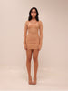 Beige Ruched Mesh long-sleeve Bodycon Mini dress